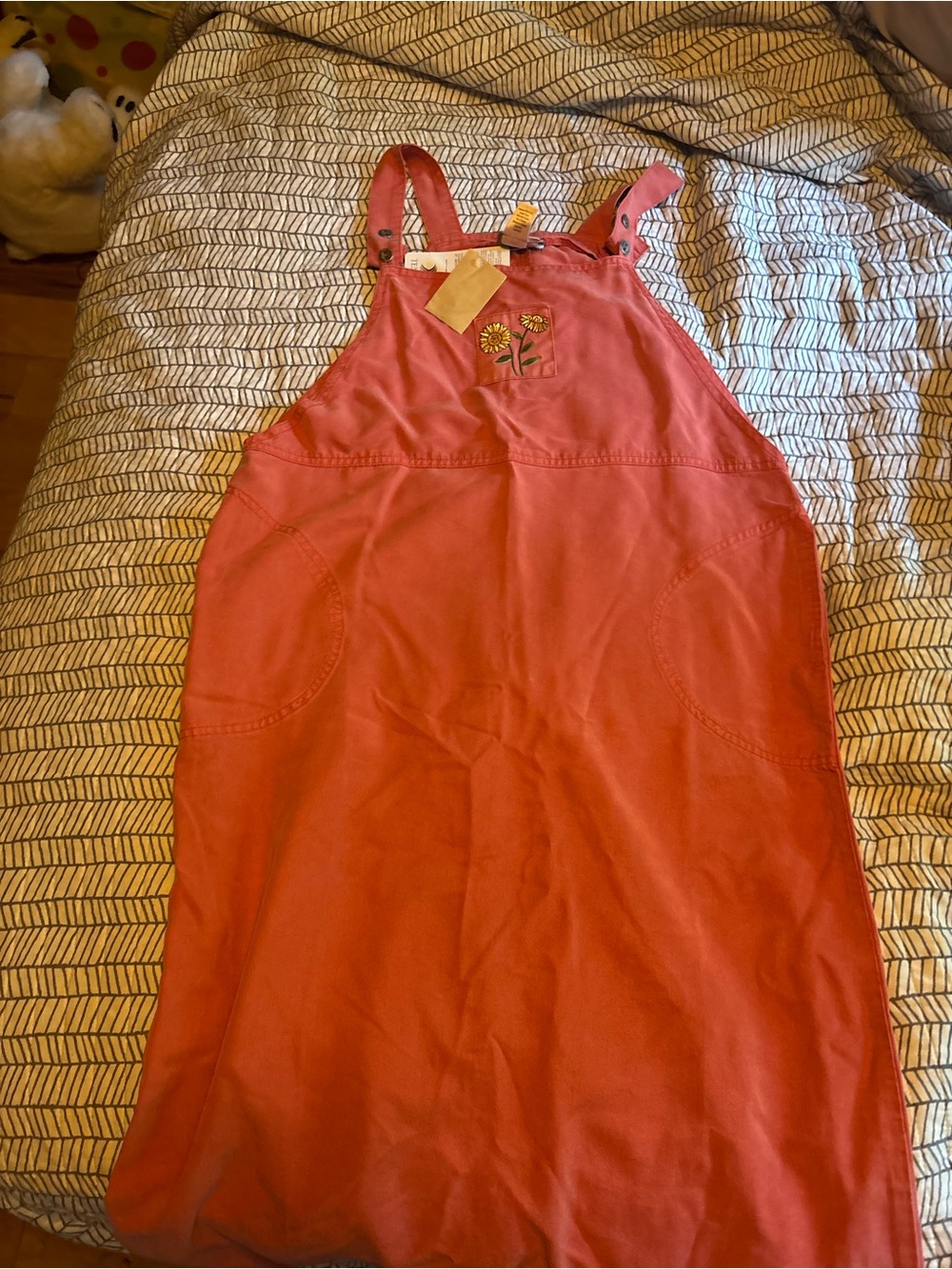 vintage coldwater creek embroidered  sunflower coral orange Dress pockets